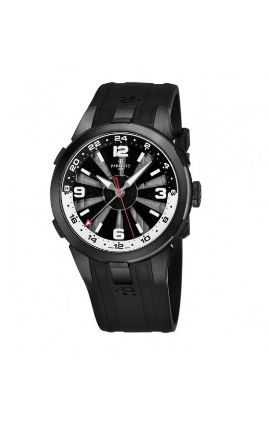 Perrelet Men's A1093/1 'Turbine GMT' Black/Silver Dial Black Rubber Strap Automatic Watch