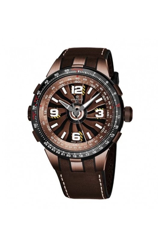 Perrelet Men's A1094/1A 'Turbine Pilot' Brown Turbine Dial Brown Leather Strap Automatic Watch