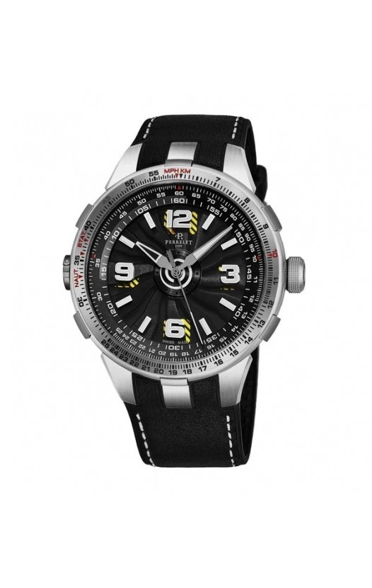 Perrelet Men's A1085/1A 'Turbine Pilot' Black/Yellow Dial Black Leather Strap Automatic Watch