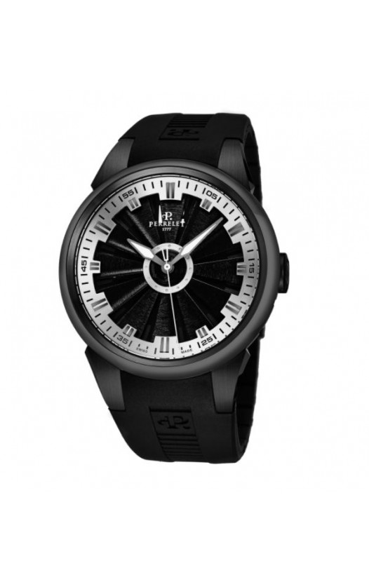 Perrelet Men's A1047/9 'Turbine' Black/Silver Dial Black Rubber Strap Automatic Watch