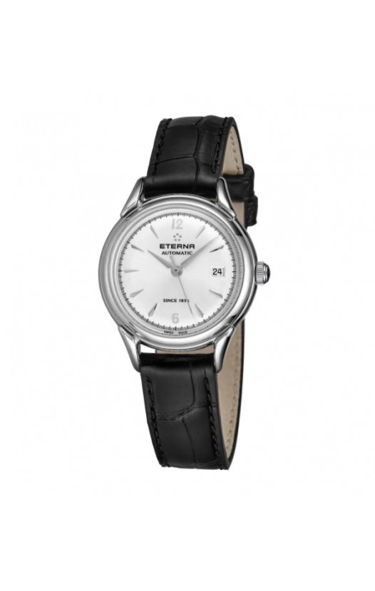Eterna Women's 2956.41.13.1389 'Heritage 1948 For Her' Silver Dial Black Leather Strap Automatic Watch