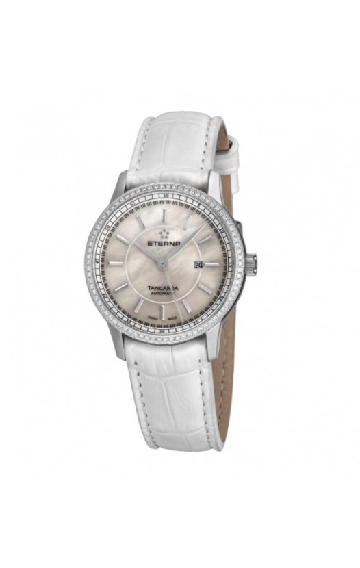 Eterna Women's 2947.50.61.1293 'Tangaroa' Mother of Pearl Dial White Leather Strap Diamond Automatic Watch