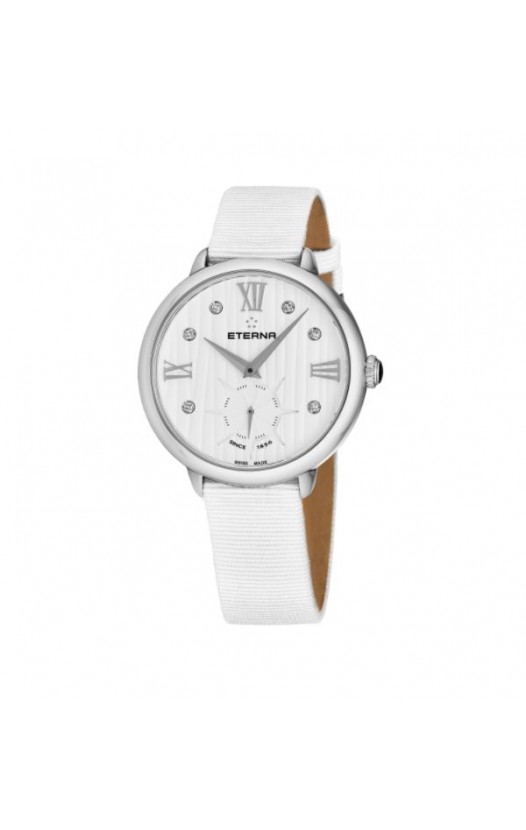 Eterna Women's 2801.41.96.1406 'Eternity' White Diamond Dial White Gros Grain Strap Small Seconds Watch