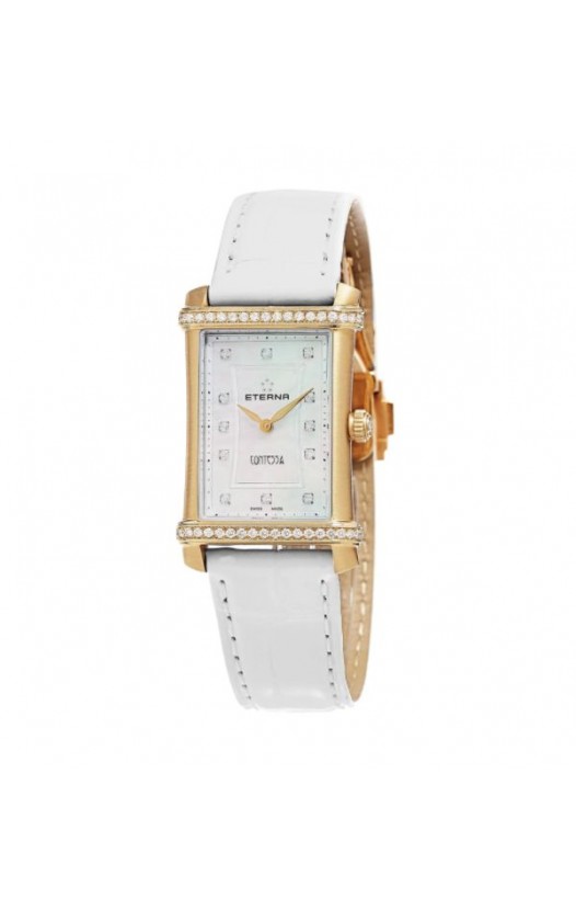 Eterna Women's 2410.77.67.1224 'Contessa' Mother of Pearl Diamond Dial White Leather Strap Gold Swis