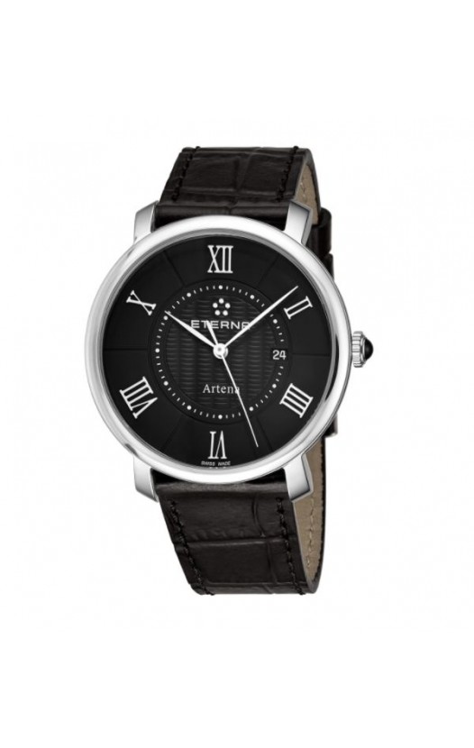 Eterna Men's 2510.41.45.1251 'Artena' Black Dial Black Leather Strap Quartz Swiss Made Watch