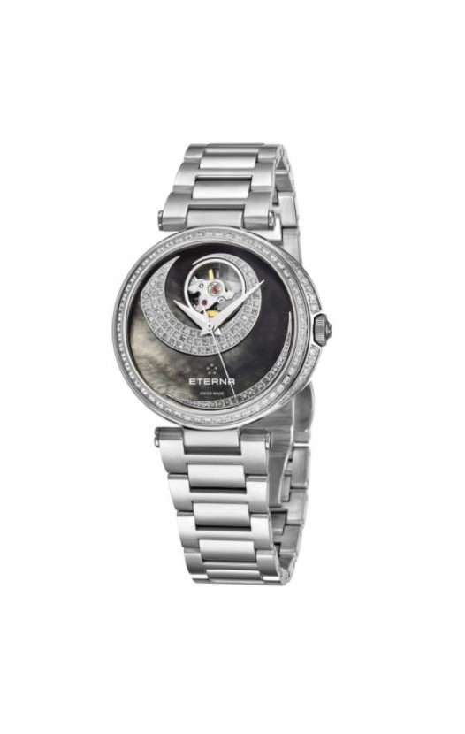 Eterna Women's 2943.58.89.1729 'Grace' Black Mother of Pearl Open Art Diamond Dial Stainless Steel Automatic Watch