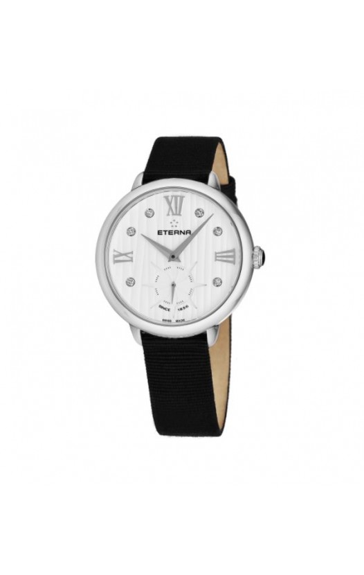 Eterna Women's 2801.41.96.1408 'Eternity' White Diamond Dial Black Gros Grain Strap Small Seconds Quartz Watch