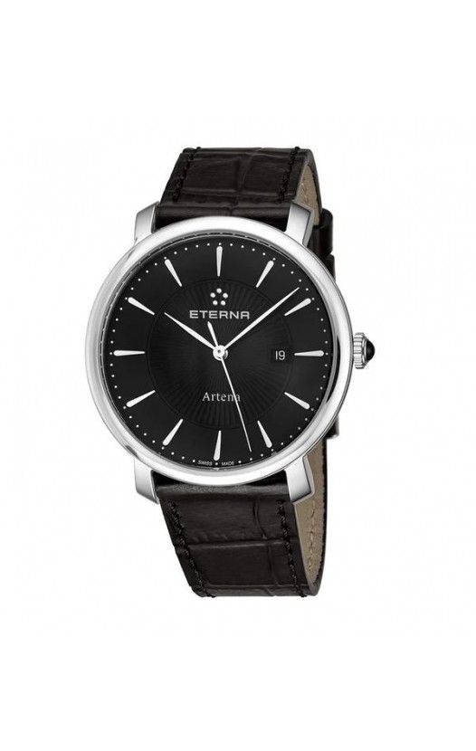Eterna Women's 2510.41.41.1251 'Artena' Black Dial Black Leather Strap Quartz Swiss Made Watch