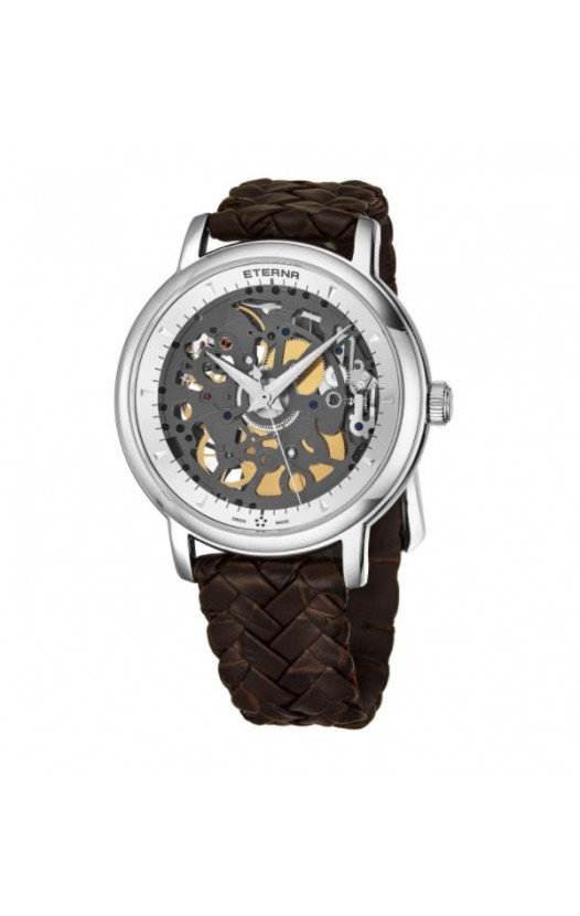 Eterna Men's 7000.41.10.1410 'Skeleton' Silver Dial Brown Leather Strap Swiss Automatic Limited Edition Watch