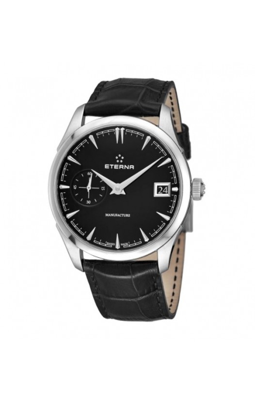 Eterna Men's 7682.41.40.1321 'Heritage' Black Dial Black Leather Strap Small Seconds Automatic Swiss Made Watch