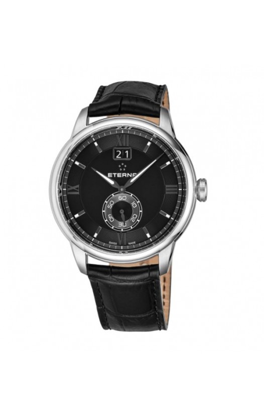 Eterna Men's 2971.41.46.1327 'Adventic' Black Dial Black Leather Strap Big Date Quartz Swiss Made Watch
