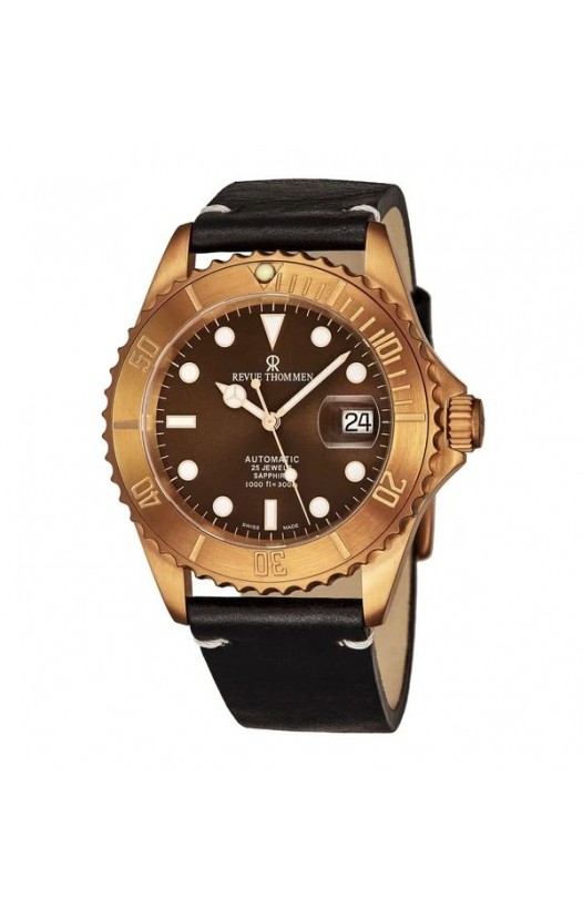 Revue Thommen Men's 17571.2593 'Diver' Brown Dial Black Leather Strap Date Automatic Watch