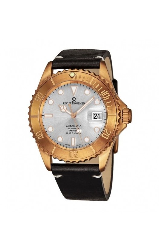Revue Thommen 17571.2592 'Diver' Silver Dial Black Leather Strap Date Automatic Watch
