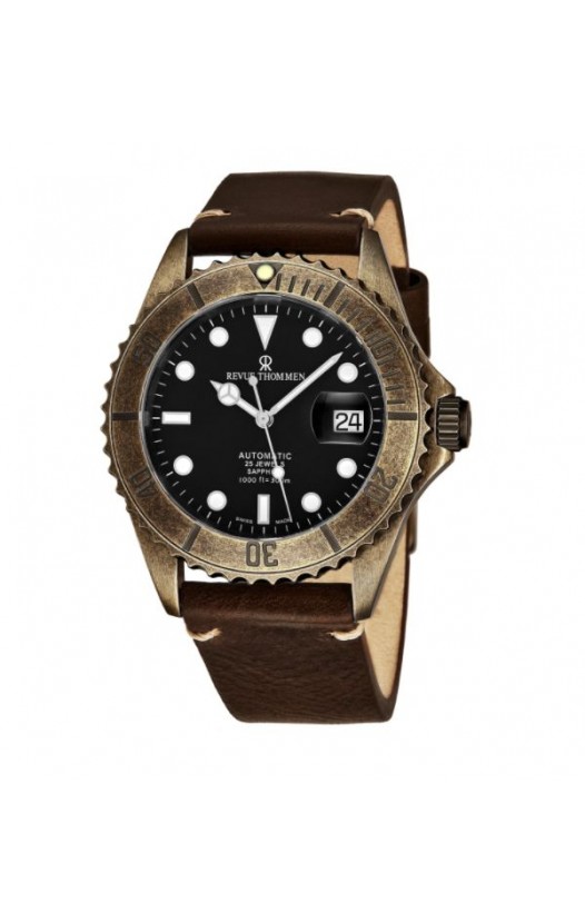 Revue Thommen 17571.2587 'Diver' Black Dial Black Leather Strap Date Automatic Watch