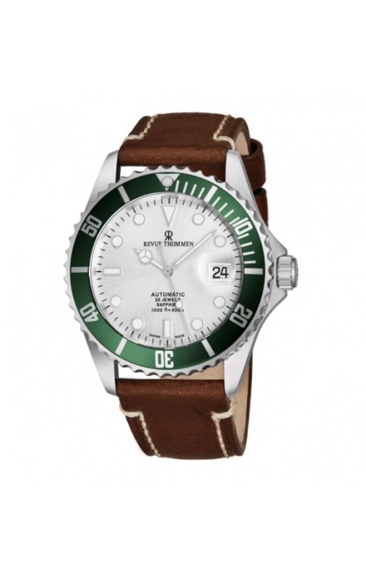 Revue Thommen Men's 17571.2524 'Diver' Silver Dial Light Brown Leather Strap Swiss Automatic Watch