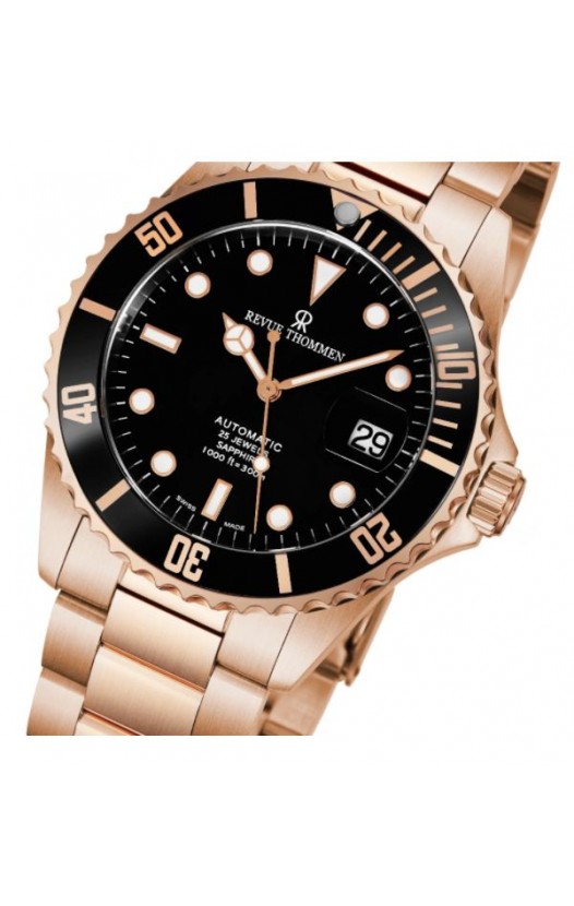Revue Thommen Men's 17571.2167 'Diver' Black Dial Rose Goldtone Stainless Steel Automatic Swiss Made Watch