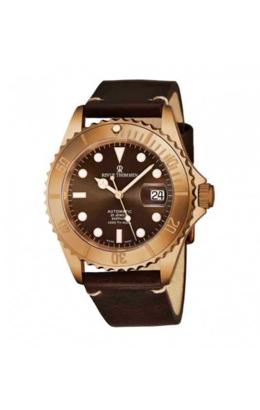 Revue Thommen Men's 17571.2593 'Diver' Brown Dial Black Leather Strap Date Automatic Watch