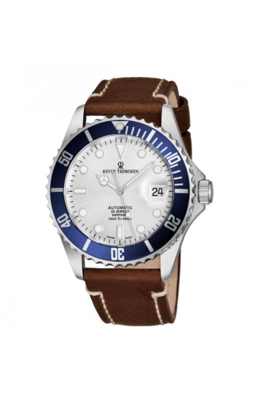 Revue Thommen's Men's 17571.2525 'Diver' Silver Dial Light Brown Leather Strap Swiss Automatic Watch