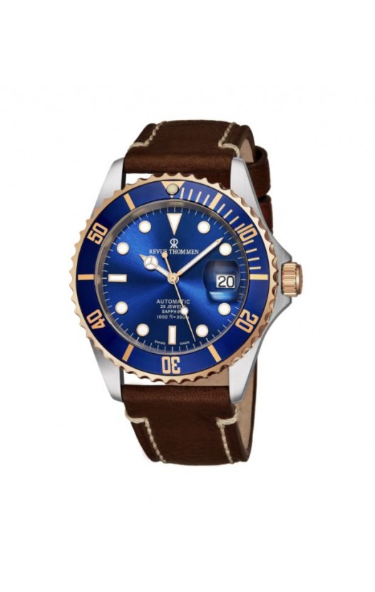 Revue Thommen 17571.2555 'Diver' Blue Dial Brown Leather Strap Date Automatic Watch