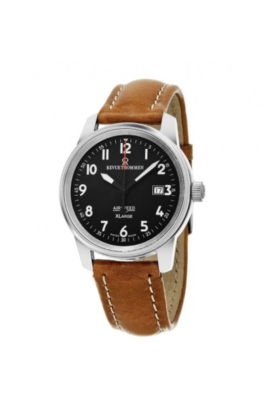 Revue Thommen Men's 16052.2537 'Air speed XL' Black Dial Brown Leather Strap Swiss Mechanical Watch