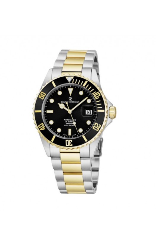 Revue Thommen Men's 17571.2147 'Diver' Black Dial Stainless Steel/Goldtone Bracelet Swiss Automatic Watch
