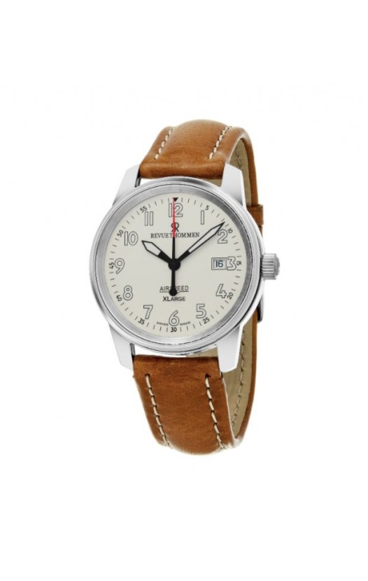 Revue Thommen 16052.2532 'Air Speed XL' Silver Dial Brown Leather Strap Swiss Mechanical Watch