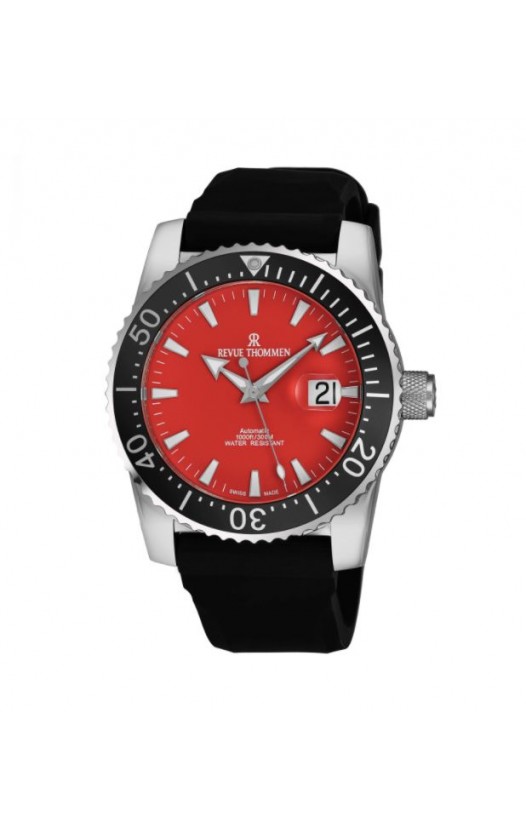 Revue Thommen Men's 17030.2536 'Diver' Red Dial Black Rubber Strap Swiss Automatic Watch