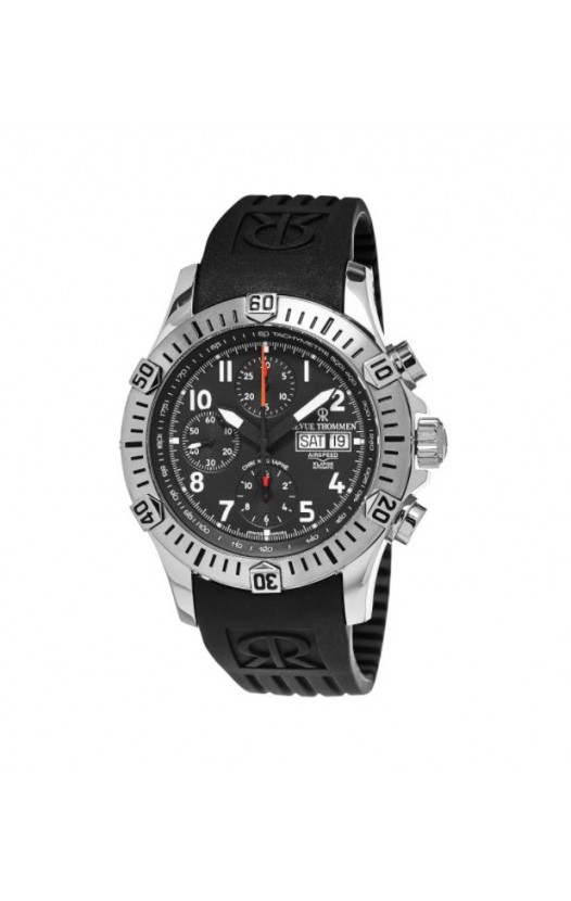 Revue Thommen Men's 16071.6839 'Air Speed' Black Dial Black Rubber Strap Chronograph Swiss Automatic