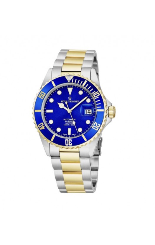 Revue Thommen Men's 17571.2145 'Diver' Blue Dial Stainless Steel/Goldtone Bracelet Swiss Automatic Watch