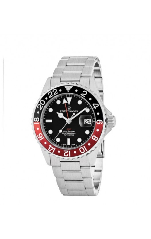 Revue Thommen Men's 17572.2136 'Diver' Black Dial Stainless Steel GMT Automatic Watch