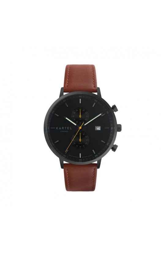 KNOYDART 43MM MAROON LEATHER STRAP WATCH