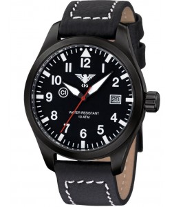 LANBS.NO Mens Watch Landleader Black Steel with Nato Band Olive