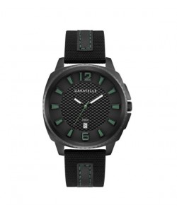 Caravelle by Bulova Mens 45B155 Black IP Stainless Carbon-Fiber Accent Dial Black Nylon Leather Strap Watch