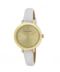 Laura Ashley Ladies Round Gold Case with a White Strap Watch