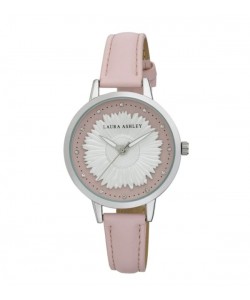 Laura Ashley Womens Silver Round "Sunflower" Dial Strap Watch