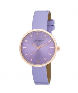 Laura Ashley Womens Rosegold Round Case With Purple Strap Watch