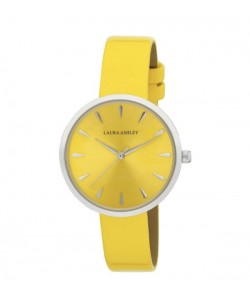 Laura Ashley Womens Silver Round Case With Yellow Strap Watch