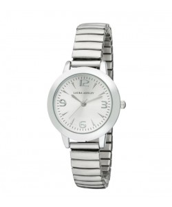Laura Ashley Silver Women's Round Expandable Stainless Steel Bracelet Watch