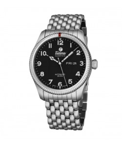 Tutima Men's 6102-02 'Grand Flieger' Black Dial Stainless Steel Date Day German Mechanical Automatic Watch