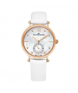Alexander Women's Swiss Made Roxana White Satin Leather Strap Watch