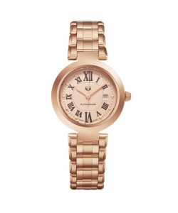 Alexander Women's Swiss Made Niki Rose Tone Stainless Steel Link Bracelet Watch