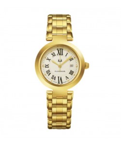 Alexander Women's Swiss Made Niki Gold Tone Stainless Steel Link Bracelet Watch