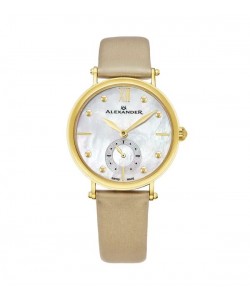 Alexander Women's Gold Tone Roxana Swiss Made Tan Leather Strap Watch