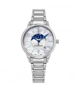 Alexander Women's Swiss Made Moonphase Vassilis Stainless Steel Link Bracelet Watch