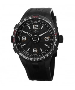 Perrelet Men's A1086/1 'Turbine Pilot' Black Dial Black Rubber Strap Slide Rule Automatic Watch