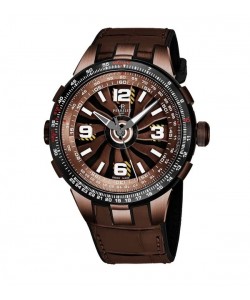 Perrelet Men's A1094/2 'Turbine Pilot' Brown Turbine Dial Brown Leather Strap Automatic Watch