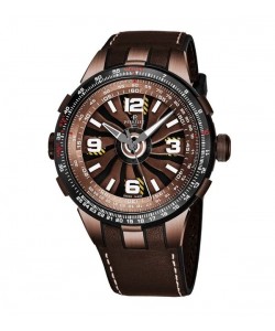 Perrelet Men's A1094/1A 'Turbine Pilot' Brown Turbine Dial Brown Leather Strap Automatic Watch
