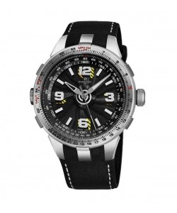 Perrelet Men's A1085/1A 'Turbine Pilot' Black/Yellow Dial Black Leather Strap Automatic Watch