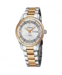 Eterna Men's 2525.53.11.1725 'Artena' Silver Dial Stainless Steel Two Tone Day Date Swiss Quartz Watch
