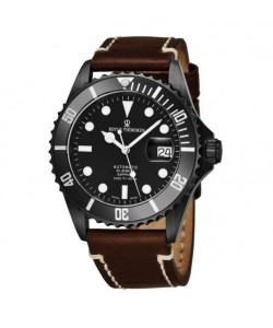 Revue Thommen Men's 17571.2534 'Diver' Black Dial Light Brown Leather Strap Swiss Automatic Watch